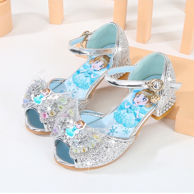Giày công chúa cao gót cho bé gái 3-10 tuổi họa tiết Elsa mới đáng yêu xinh xắn