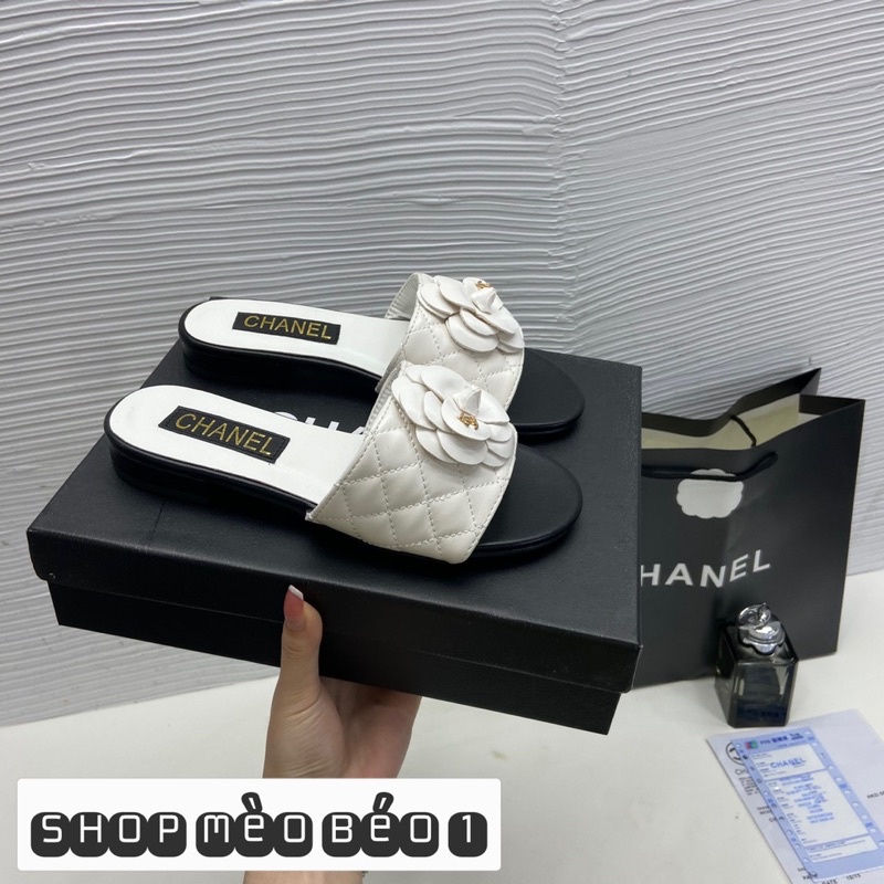 Dép cn hoa trà quai ngang đế bằng fullbox