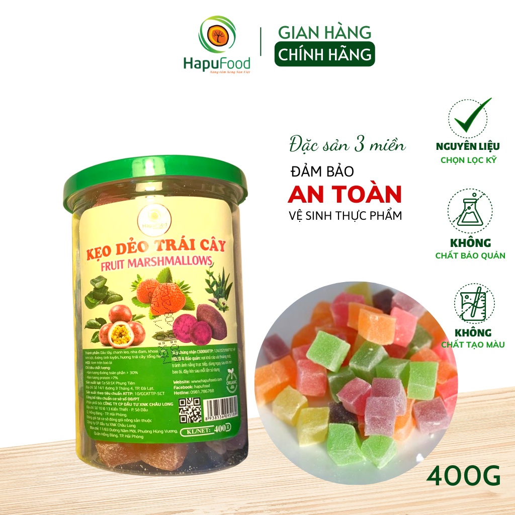 Kẹo dẻo trái cây dâu tây dâu tằm HAPUFOOD 400G thơm ngon, dẻo dai đậm vị