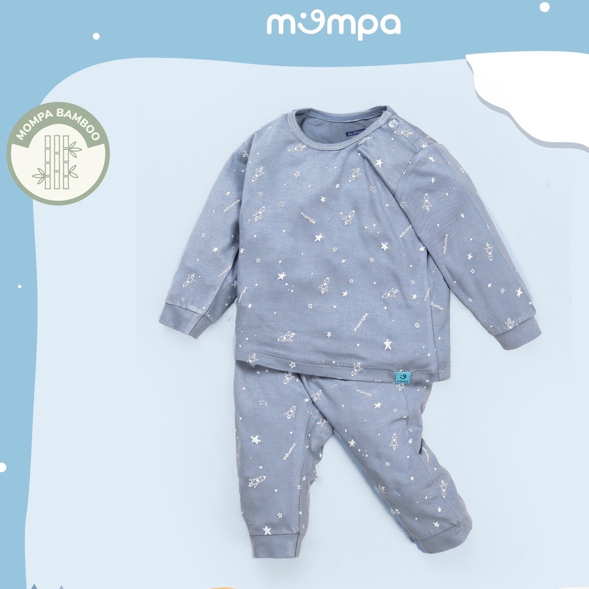 Bộ dài tay mỏng cho bé Mompa 6 tháng - 2 tuổi vải sợi tre co giãn mềm mịn cúc vai giữ ấm 305