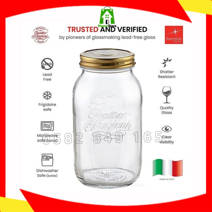 Hũ thủy tinh nắp vặn QUATTRO - Bormioli Rocco - 1500ml @359920 [NHẬP KHẨU ITALY - CHÍNH HÃNG]