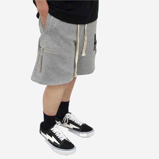Patchwork printed zipper decoration over the knee five-point pants Basic casual sports shorts for men