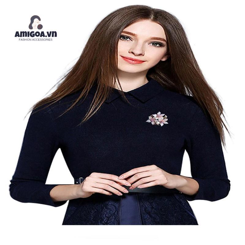 【amigoa.vn】 Khóa Cài Khăn Choàng/Khăn Choàng Lụa Hai Công Dụng Hình Hoa Trà Phụ Kiện Quần Áo