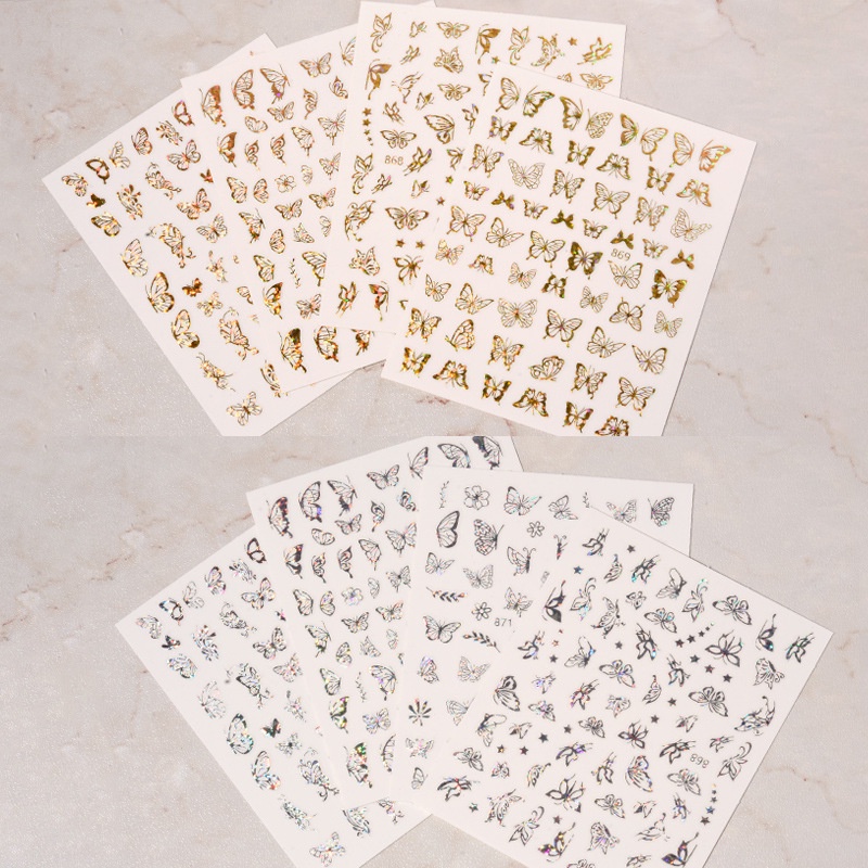 Miếng sticker trang trí móng tay nghệ thuật 3D màu vàng/ bạc họa tiết mắt mèo