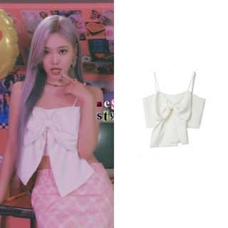Aespa Ningning Áo Tank Top Đính Nơ Kiểu Pháp Thiết Kế Ngọt Ngào Cá Tính