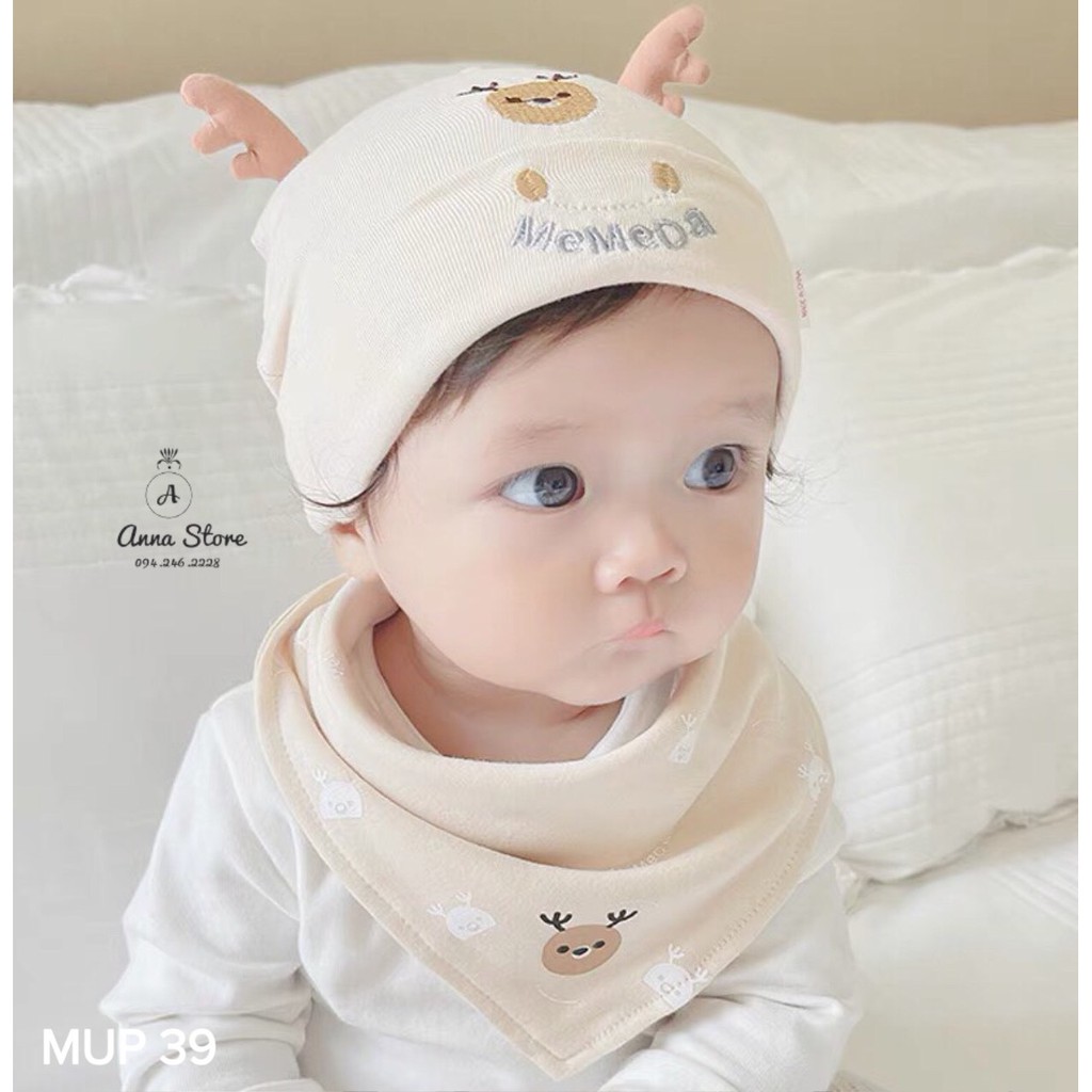MUP 39 : Set mũ kèm khăn cho bé 3-12m , vòng đầu 38-46cm