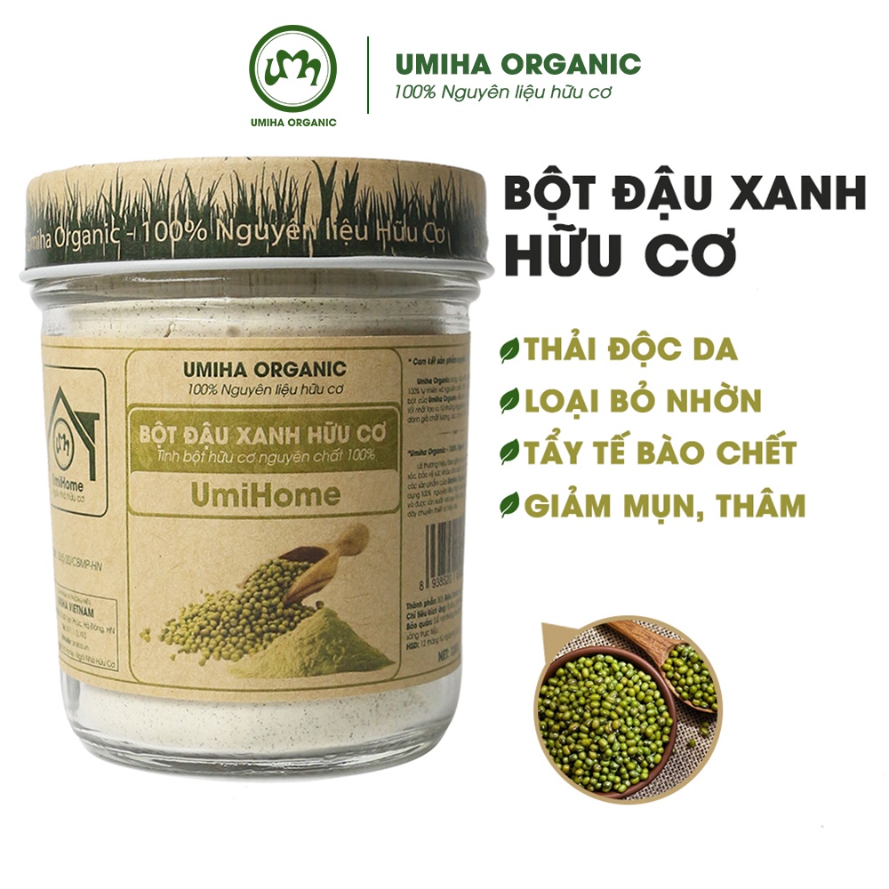 Bột đắp mặt nạ Đậu Xanh nguyên chất UMIHOME hữu cơ 135G dùng ngăn ngừa, loại bỏ mụn, dưỡng da trắng mịn