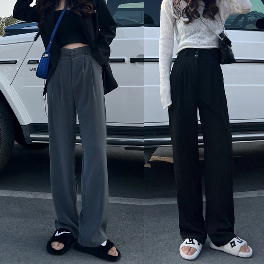 Quần SUXI ống rộng lưng cao màu sắc đơn giản thời trang dành cho nữ