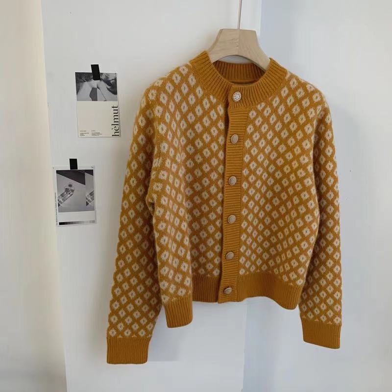 Áo Khoác Cardigan Dệt Kim Cổ Chữ V Màu Xanh Lá Phong Cách Retro