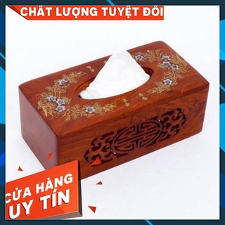 Hộp giấy ăn bằng gỗ trạm đá cao cấp