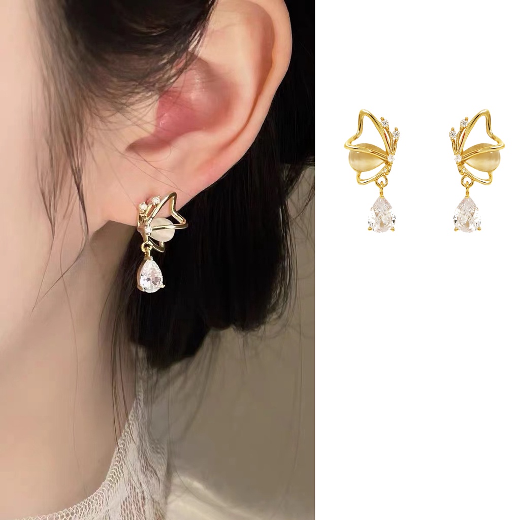 Khuyên Tai Bạc s925 Đính Đá Opal Hình Giọt Nước/Trái Tim/Bướm Cao Cấp Thời Trang Dành Cho Nữ