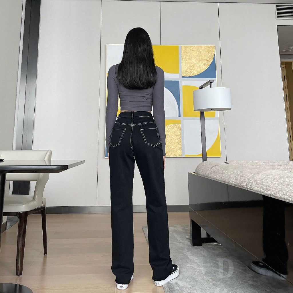 Daduhey Quần dài lưng cao ống rộng phong cách Hàn Quốc trẻ trung cho nữ size Xs-5Xl