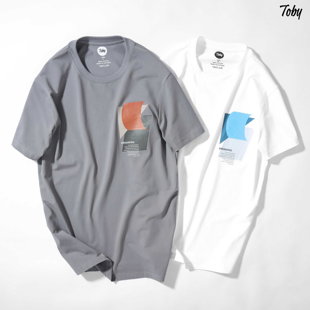 Áo thun in hình cổ tròn, cotton 2 màu xám đậm và màu trắng, lịch lãm, trẻ trung, năng động TOBY TBH04