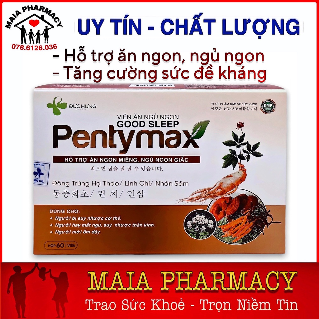 Hỗ trợ Ăn ngon Ngủ ngon viên uống Good Sleep Pentymax cần thiết cho người mất ngủ, phục hồi sức khoẻ hộp 60 viên
