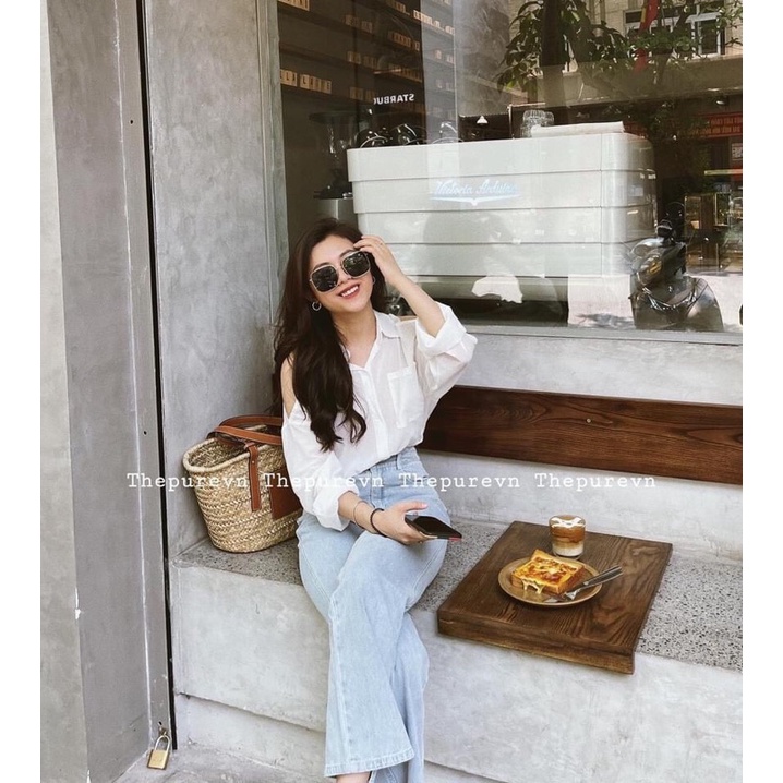 ⚡️KHOÉT VAI⚡️Áo sơ mi đũi tằm khoét vai màu trắng