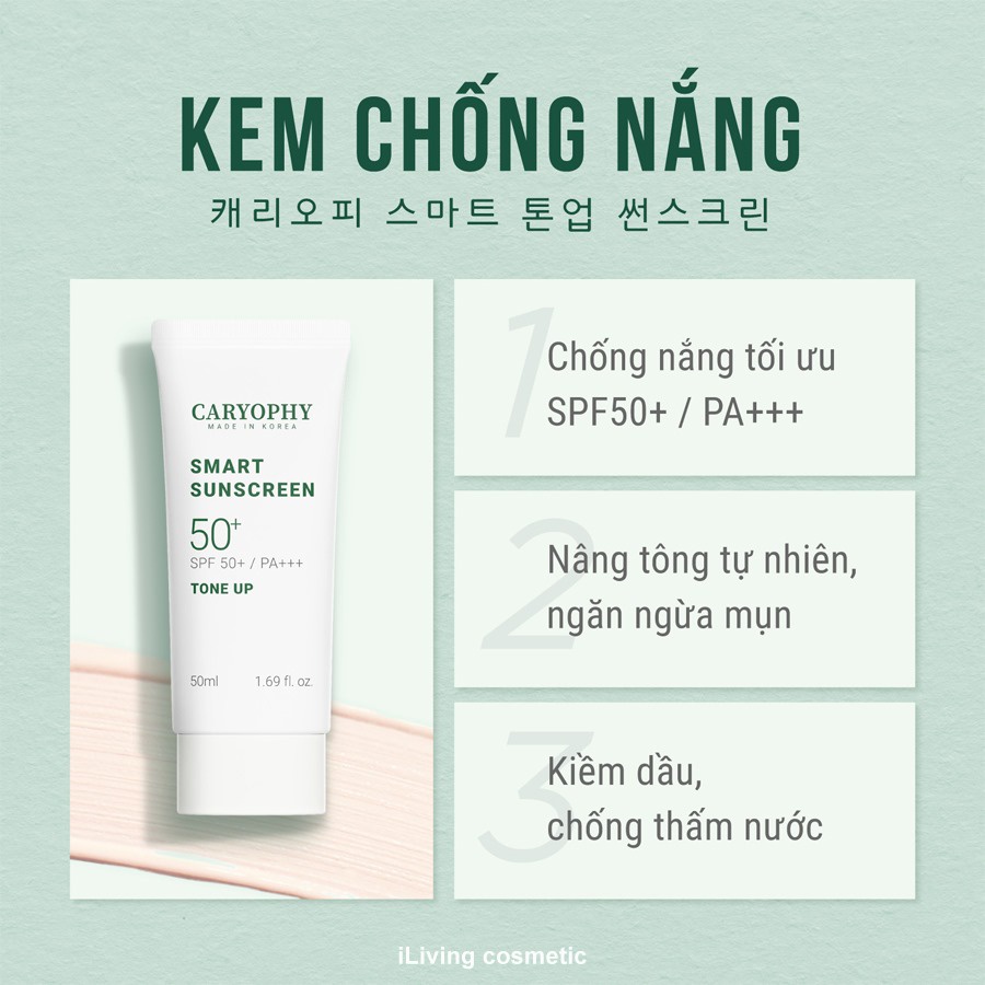 Combo dưỡng da giảm mụn mờ thâm Caryophy Portulaca (toner 50ml và kem chống nắng 5ml) ILIVING-CARCBMNTNKCN5