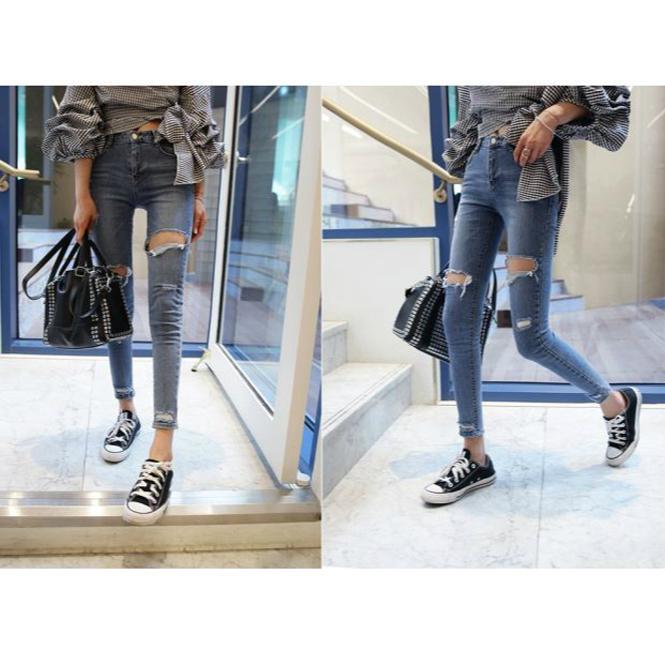 Women's Korean-Style High Waist Ripped Jeans Summer Tight Cropped Skinny Pants | BigBuy360 - bigbuy360.vn