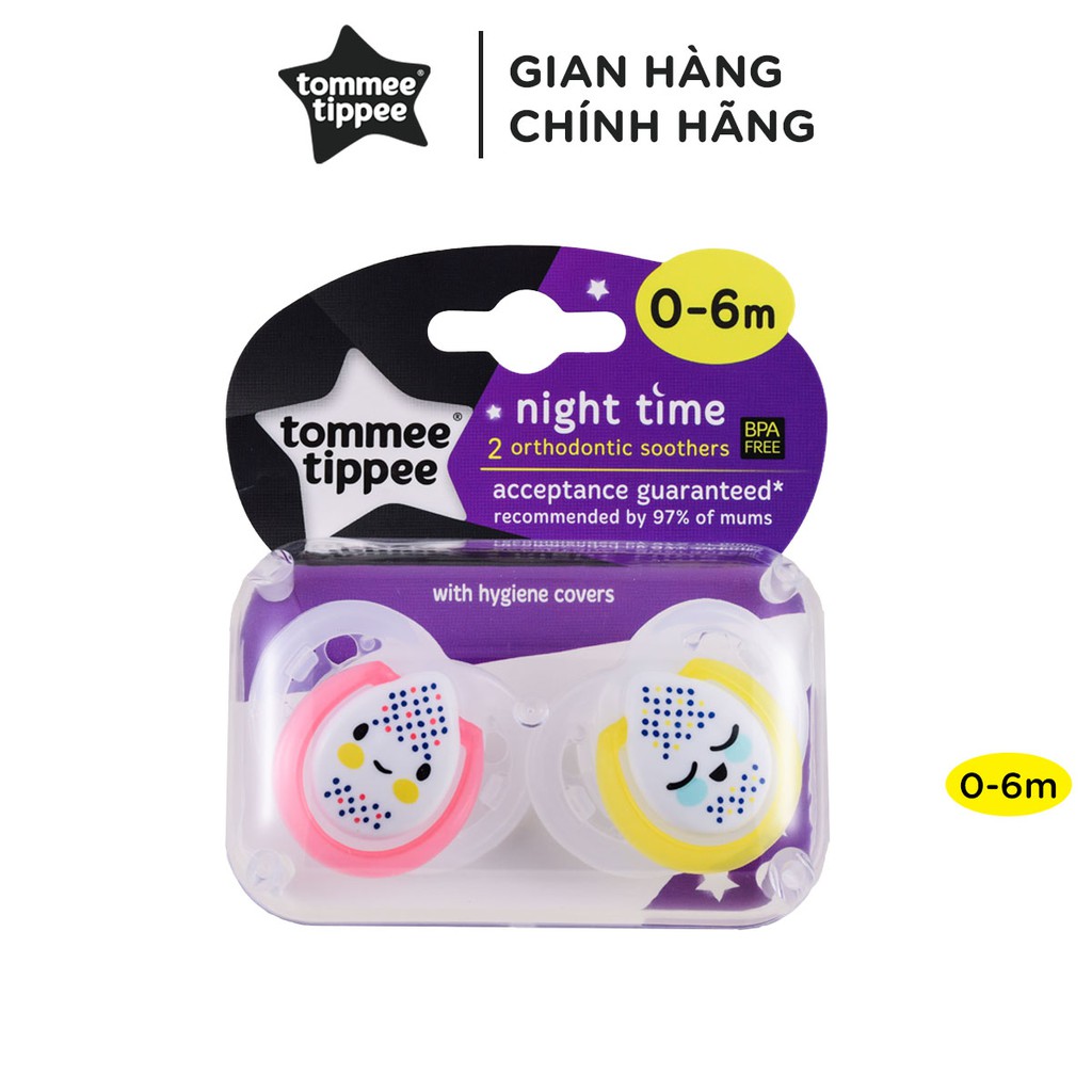 Ty ngậm dạ quang cho bé Tommee Tippee 0-6 tháng (vỉ 2 cái) - Night Time - Hồng