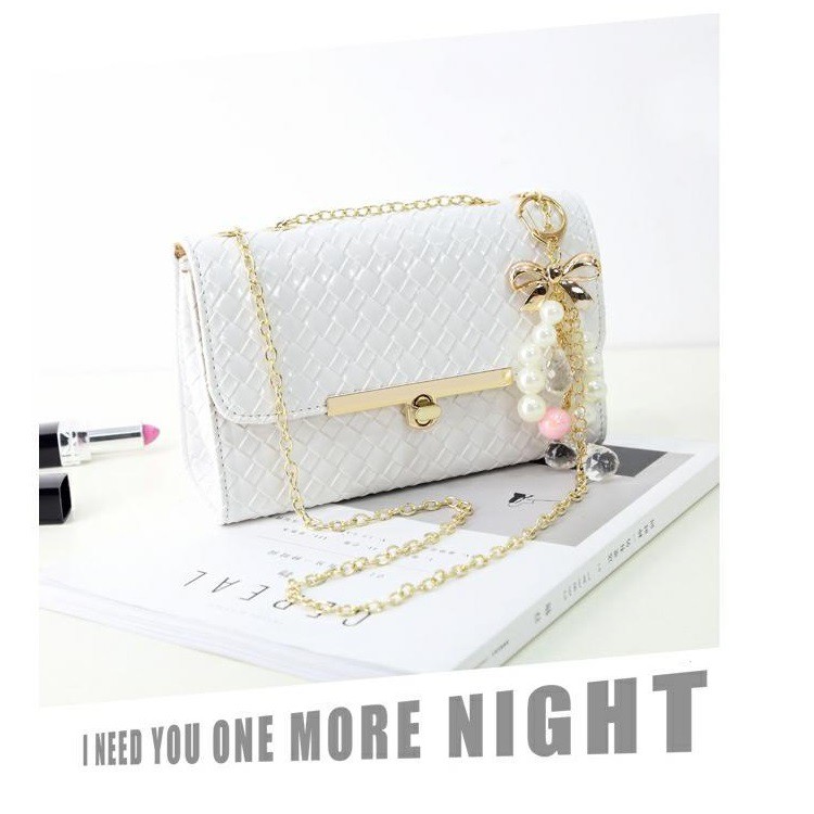 Túi Đeo Chéo, Túi Đeo Chéo T22 Caro Khóa Gài Màu Trắng