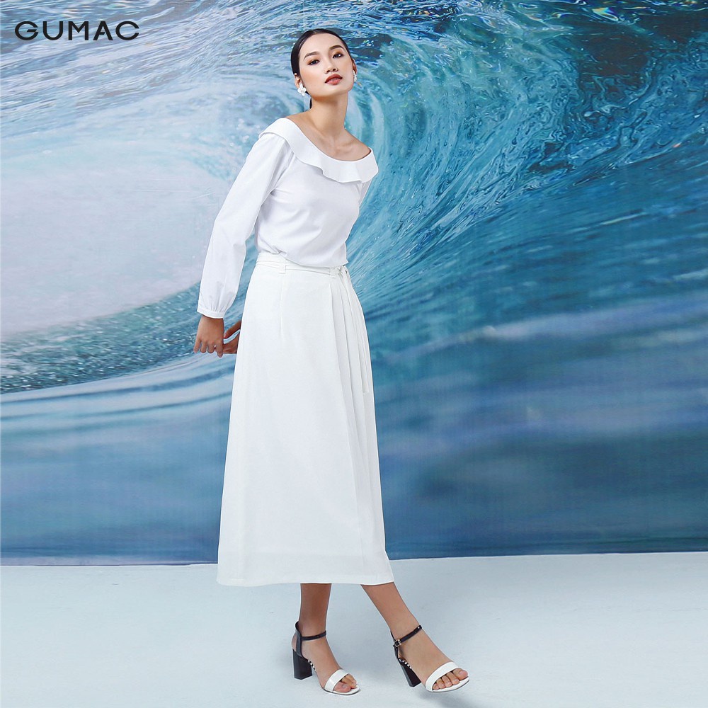 Áo suông nữ cổ thuyền GUMAC màu trắng sang trọng thanh lịch AA1297