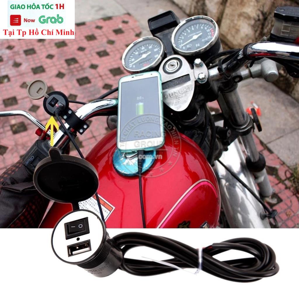Sạc Điện Thoại Gắn Xe Máy Chống Nước Có Công Tắc Gắn Ghi Đông Xe Hoặc Dàn Áo