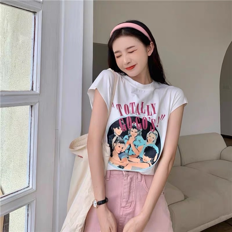 Áo phông không tay phiên bản hàn in retro