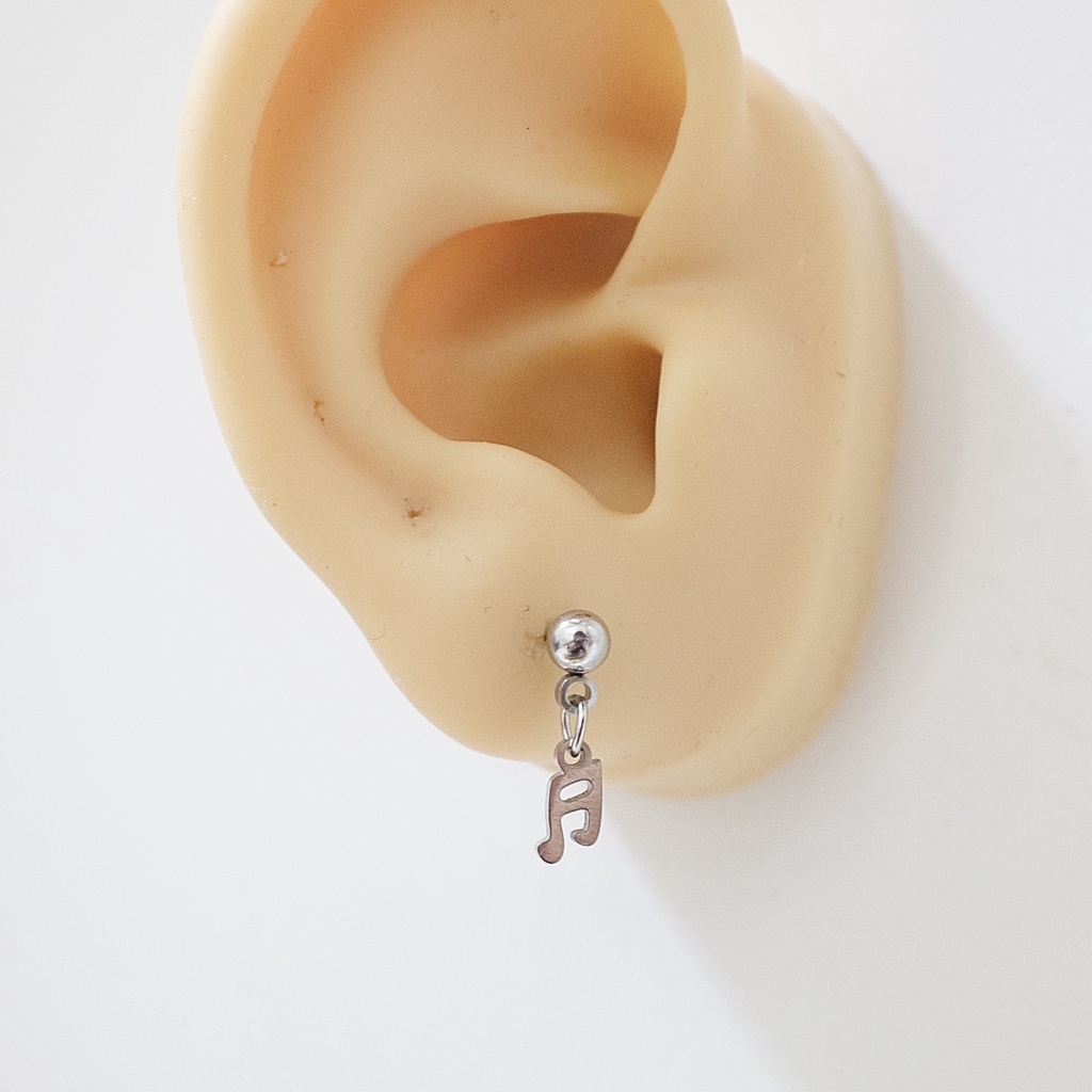 [1 Chiếc] Khuyên Tai 2 Đầu Bi Có Charm Nốt Nhạc Màu Bạc Thép Y Tế Titan Thép Không Gỉ Cá Tính Phong Cách Nam Nữ