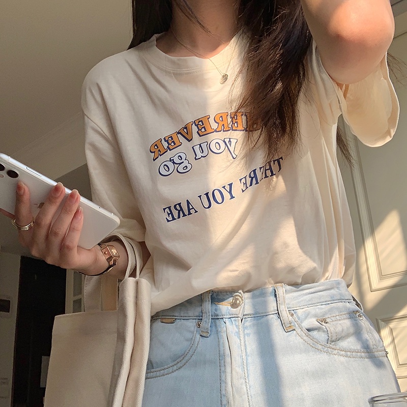 SUXI Áo Thun Tay Ngắn Cổ Tròn Dáng Rộng In Chữ Thời Trang Mùa Hè Cho Nữ