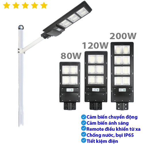 Đèn Đường Năng Lượng Mặt Trời Cảm Biến LION 80W/120W/200W - Cảm Biến Chuyển Động, IP66