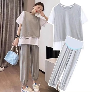 Bộ Đồ Thể Thao Hai Mảnh Che Bụng Phong Cách Thời Trang Mùa Hè Thoải Mái Cho Mẹ Bầu