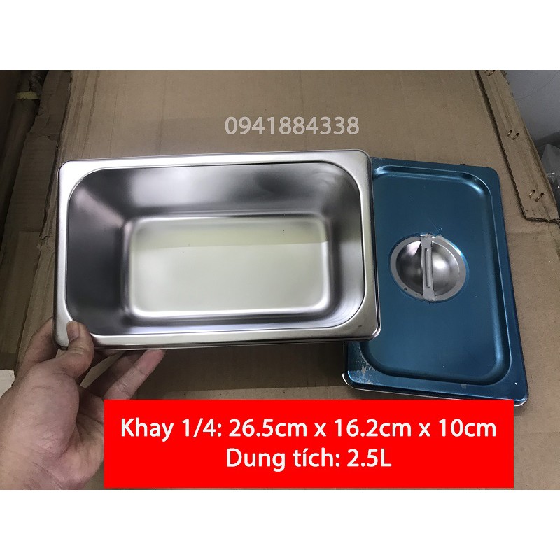 Khay Inox Đựng Topping 1/4, Khay Đựng Thạch(Có Nắp)