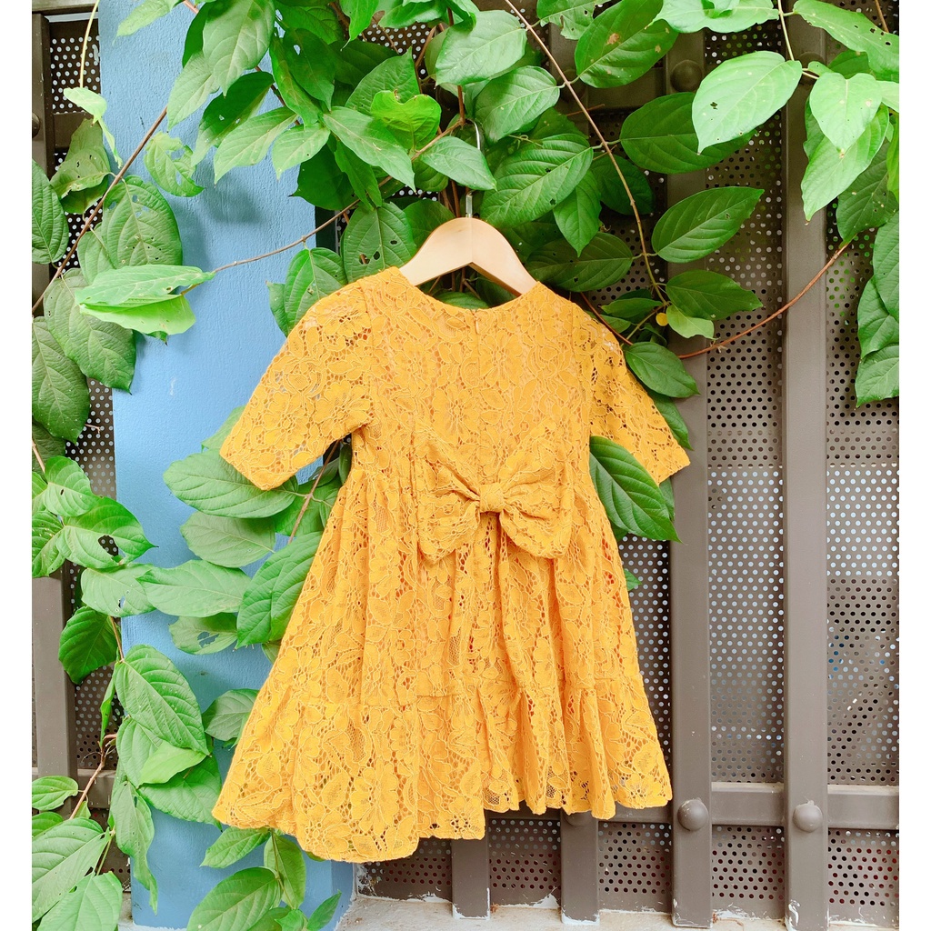 Đầm Ren Vàng Bé Gái Size 8-30kg 💖 Váy Ren Sofia Màu Vàng Cho Bé Gái, váy 2 lớp, ren cao cấp mềm mịn
