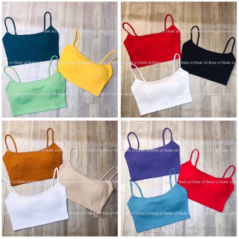 Áo hai dây crotop thun gân có đệm mút | BigBuy360 - bigbuy360.vn