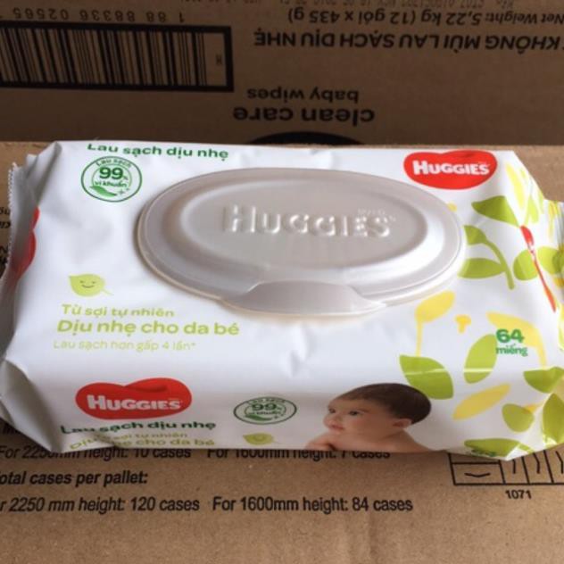 (Grab/Now) Khăn Giấy Ướt Em Bé Huggies (Bịch 64 miếng)