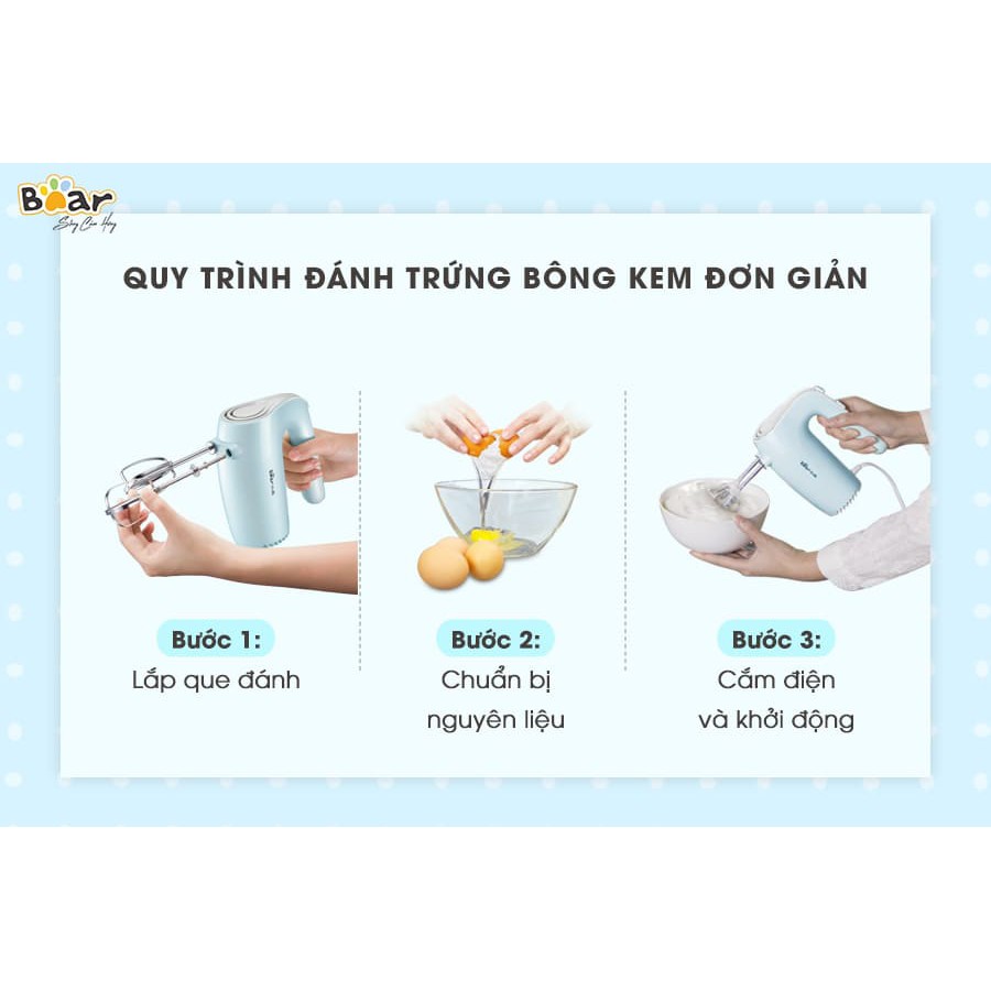 Máy Đánh Trứng, Máy Đánh Trứng Cầm Tay Mini Bear,  Máy Đánh Kem, Máy Đánh, Trộn Bột Đa Năng_Công Suất Lớn _BH 1 Năm