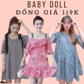 Váy babydoll đầm baby doll giá rẻ họa tiết caro dễ thương
