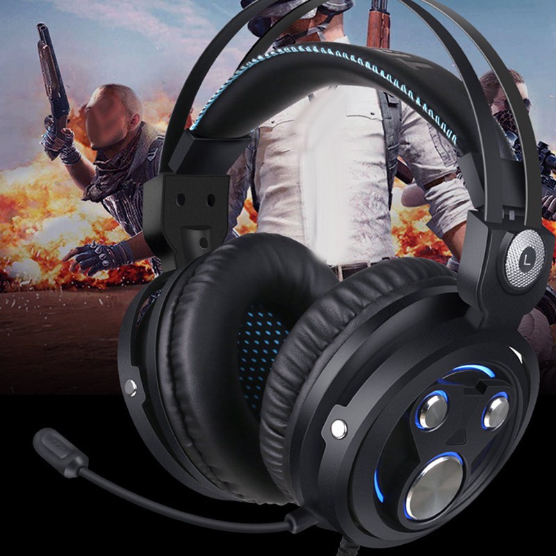 Computer Game Headphone 3.5 Track Esports Headphone Heavy Bass LED Headphone with Microphone