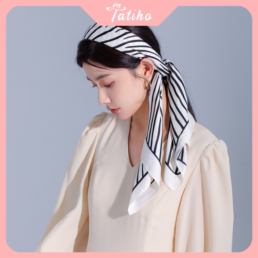 Khăn Lụa Vuông Turban Cao Cấp Họa Tiết Sọc Làm Áo Quàng Cổ - Chất Liệu Silk - 90x90cm - Tatiho - Mã KL057