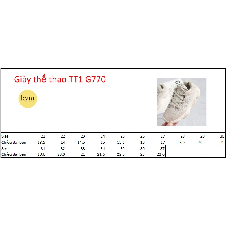 Giày thể thao TT1 Thắt dây cho bé G770
