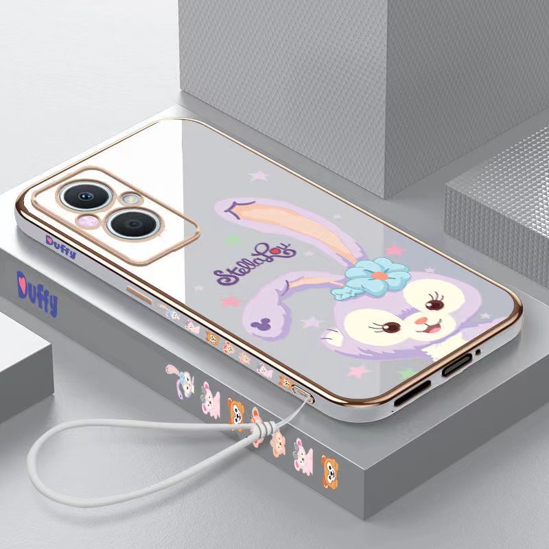 Vỏ OPPO Reno 8 4G Reno 8 Z 5G Reno 8 5G Reno 8 Pro 5G A57 4G 2022 A76 A96 A16K A16e Cạnh thẳng mạ điện 90 ° Phim hoạt hình thỏ Bảo vệ máy ảnh Vỏ điện thoại