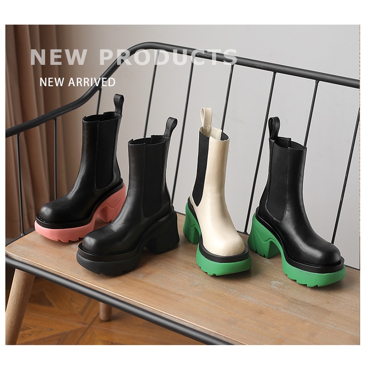 Giày bốt da trơn pha chun 8p