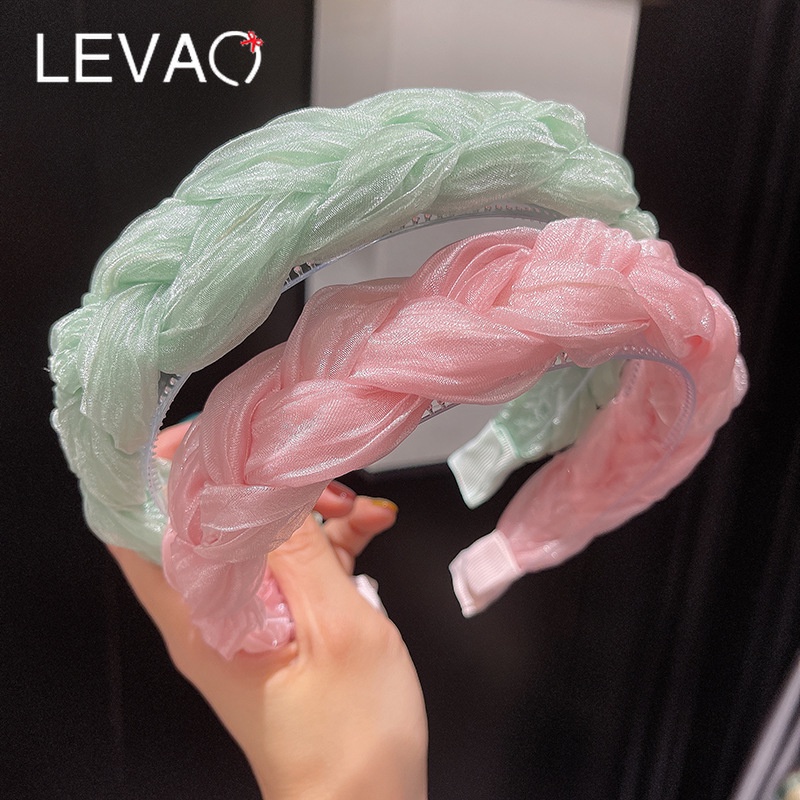 Băng đô kiểu dáng bện lưới bện xoắn đơn giản nhiều màu tùy chọn thời trang Hàn Quốc