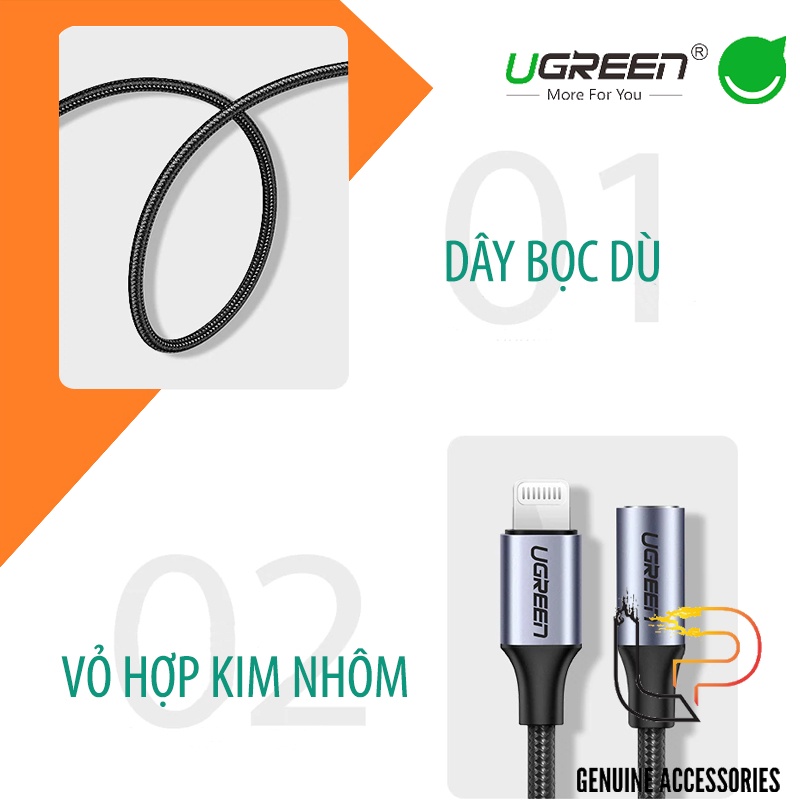 Cáp chuyển Lightning ra Audio 3.5 Ugreen - Chuẩn MFI