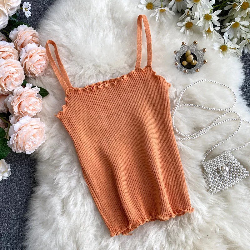 Áo 2 Dây LUHAZO len Croptop Sợi Bún Thun Gân Đẹp Ôm body chuẩn DK4T103