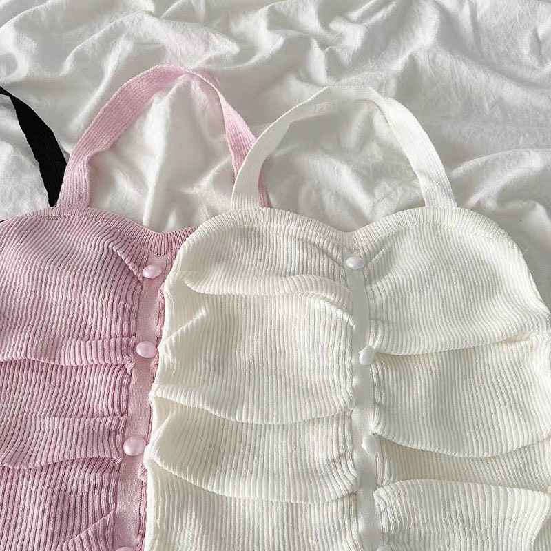 Áo Yếm Hở Lưng Nữ Tính 2 Dây Cotton Len Tăm Ôm Dáng Body Gợi Cảm 0168