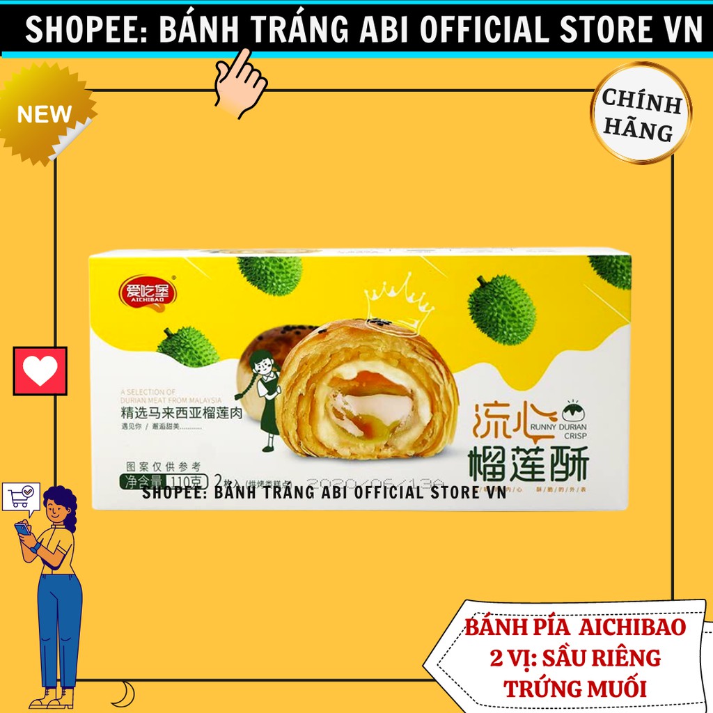 [PHIÊN BẢN CAO CẤP] HỘP 6 CÁI BÁNH PÍA TAN CHẢY Aichibao VỊ TRỨNG MUỐI-SẦU RIÊNG 330g