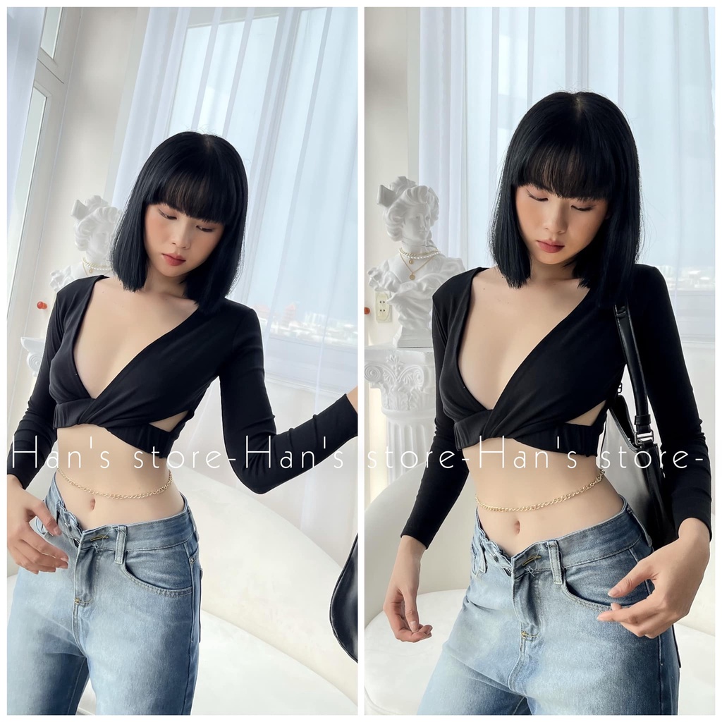 ÁO TAY DÀI KHOÉT EO ( ẢNH THẬT )