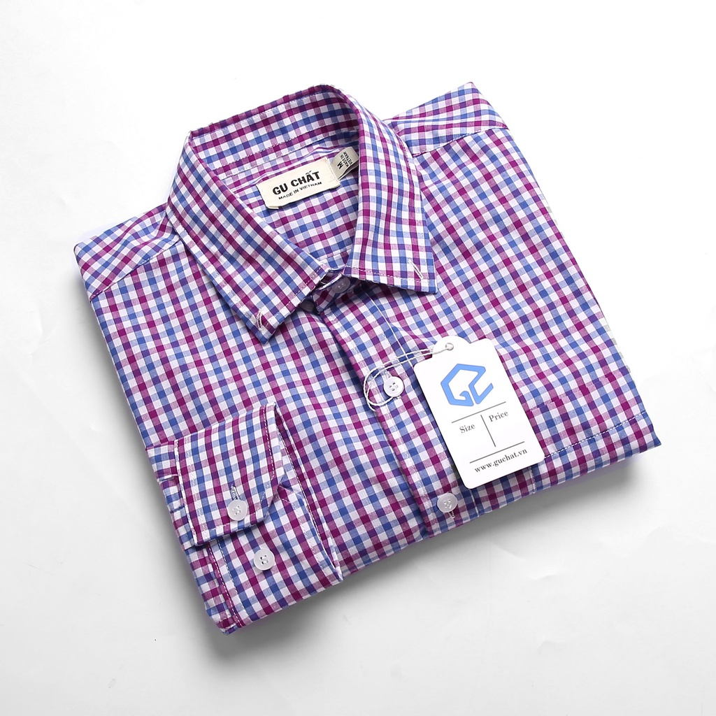 Áo Sơ Mi Nam Tay Dài Kẻ Sọc Caro Nhỏ GU CHẤT, Vải Cotton Mềm Mịn Và Mát, GUSM14