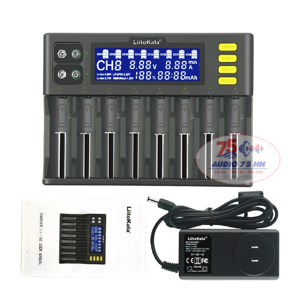 Bộ sạc pin Liitokala Lii-S8 cao cấp Charger Li-ion 3.7V NiMH 1.2V Li-FePO4 3.2V IMR 3.8V sạc pin 18650 26650 21700 26700