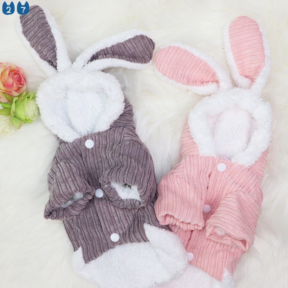 Set 27 Món Áo Liền Quần + Mũ Tai Thỏ + Vớ Lông Nhung Thời Trang Thu Đông Cho Thú Cưng